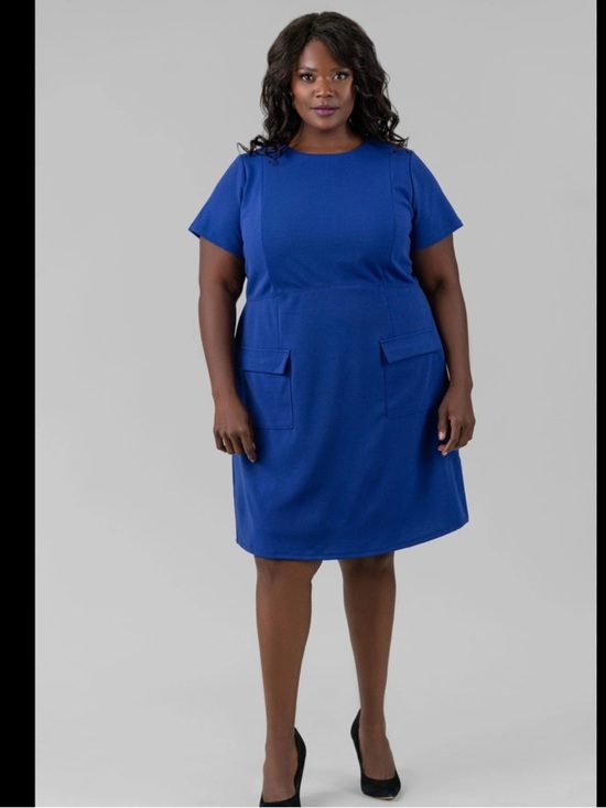 Donna Morgan Dresses & Skirts - Donna Morgan Royal Blue Short Sleeve Midi Dress with Flap Pockets
